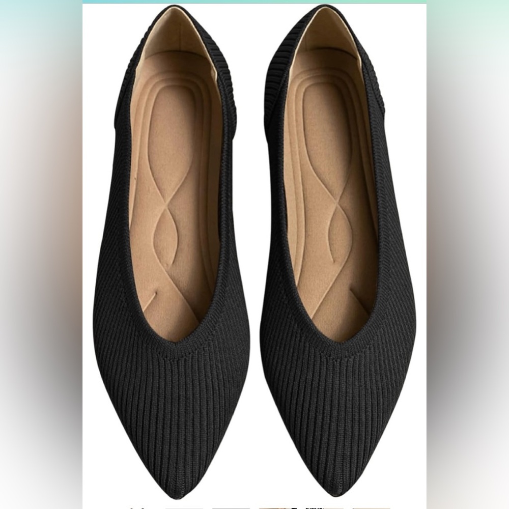 Black cloth flats Pointed-tow stretchy 9